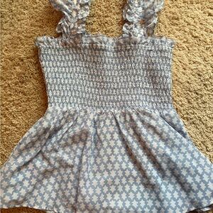 Blue and White Smocked Top
